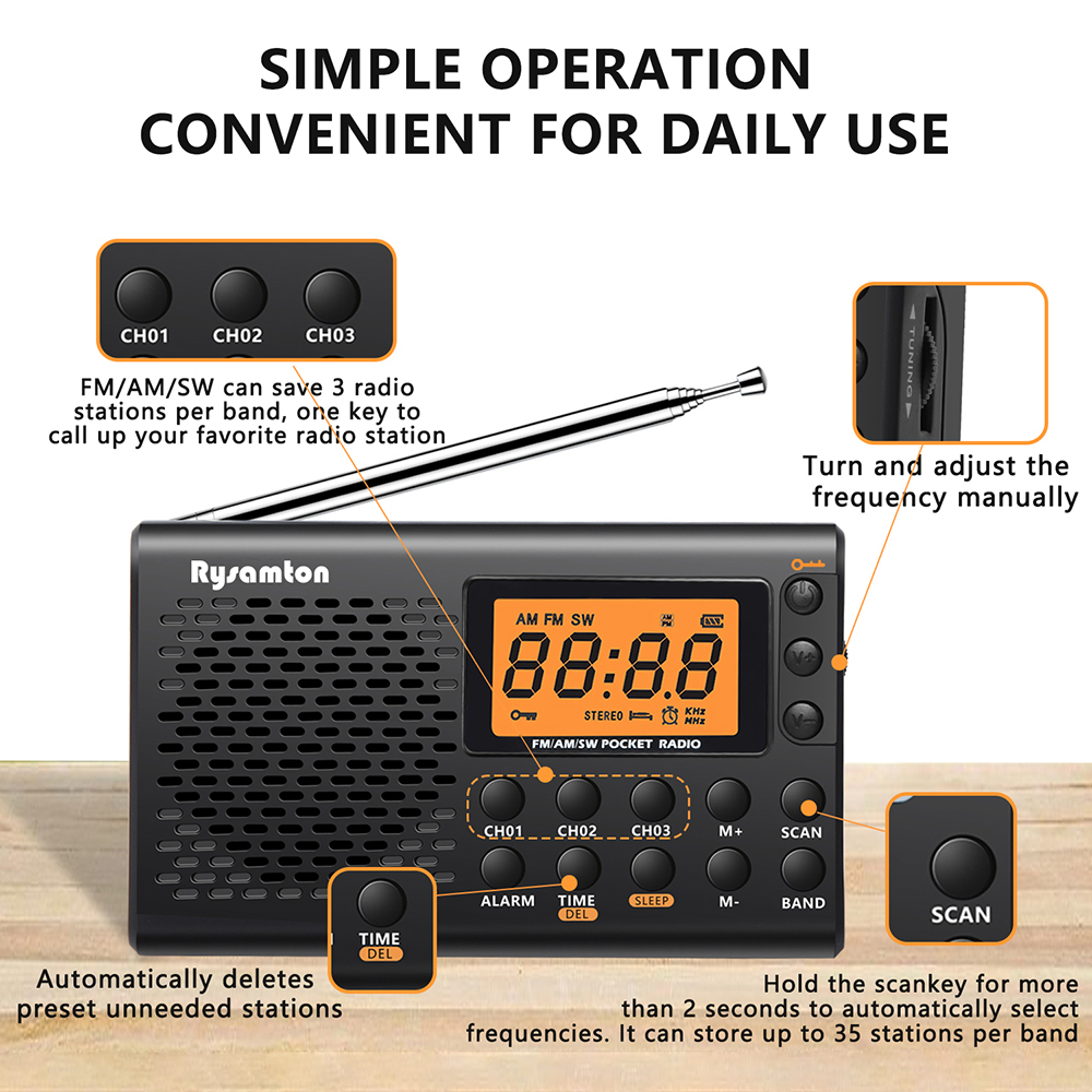 Portable Full Band AM FM SW Digital Display Radio Large Screen Stereo Timing Alarm Clock MP3 Multifunctional Recorder