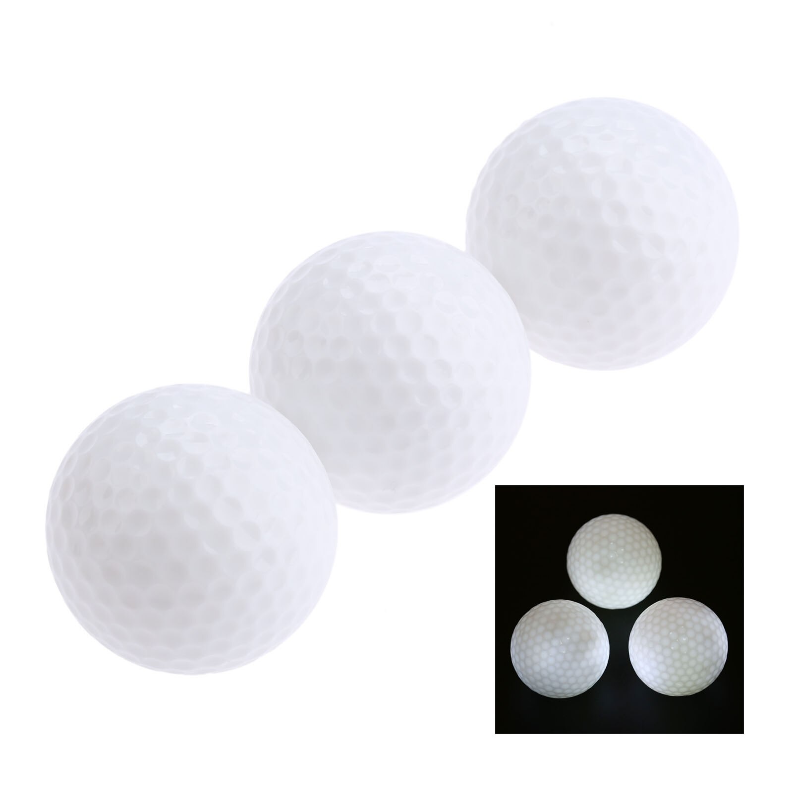 3 st/låda led golfbollar nattträning konstant lysande två lager surlyn golf träningsbollar 42.6mm(1.67 &quot;) diameter match: Vit