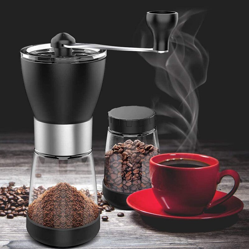 Handmatige koffiemolen, instelbare conische braammolen, draagbare koffiemolen met 5.5 oz heldere glazen potten
