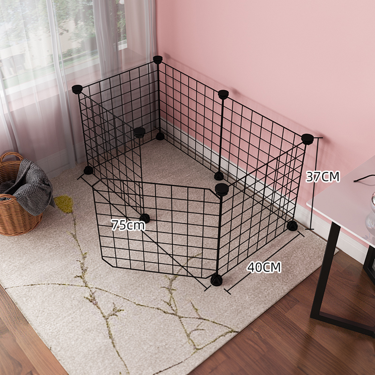 Valla para mascotas, valla nido para perros, barrera interior para puerta de perros y gatos, jaula de malla de hierro, red de barrera de escape: Negro