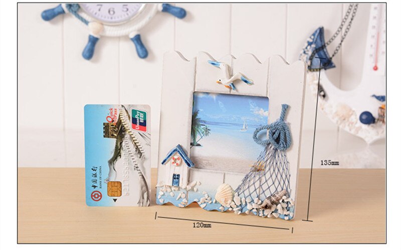 Wall-mounted Mediterranean Wooden Photo Frame Hanging Wall Decoration Combination Pictures Frames Starfish Shell Crafts: 3