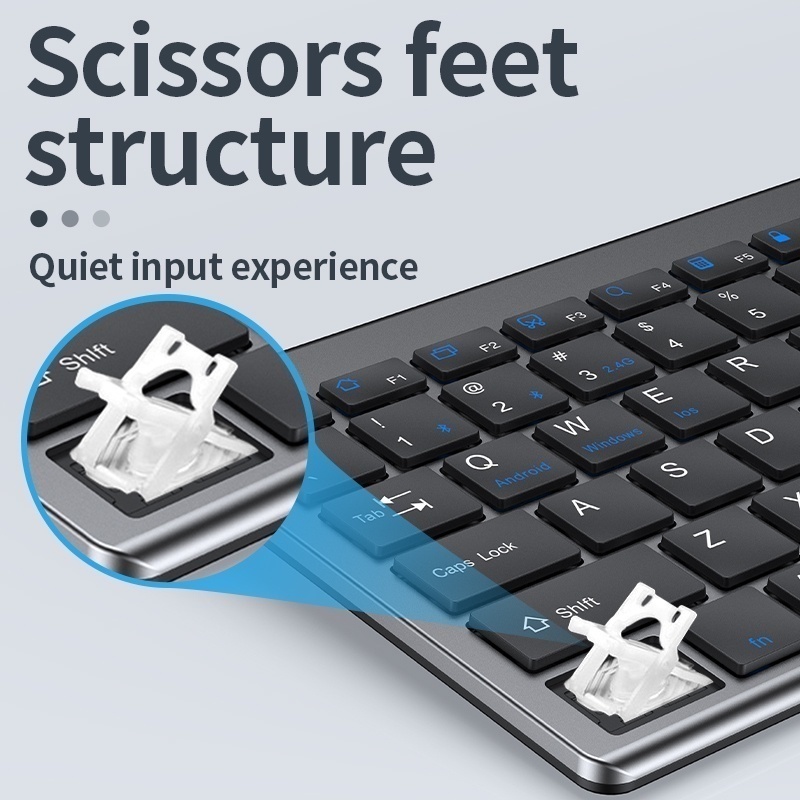 Graue Bluetooth 5.0 und 2,4 G kabellose Tastatur-Maus-Kombination, wiederaufladbare kabellose Tastatur in voller Größe für Notebook-Laptops