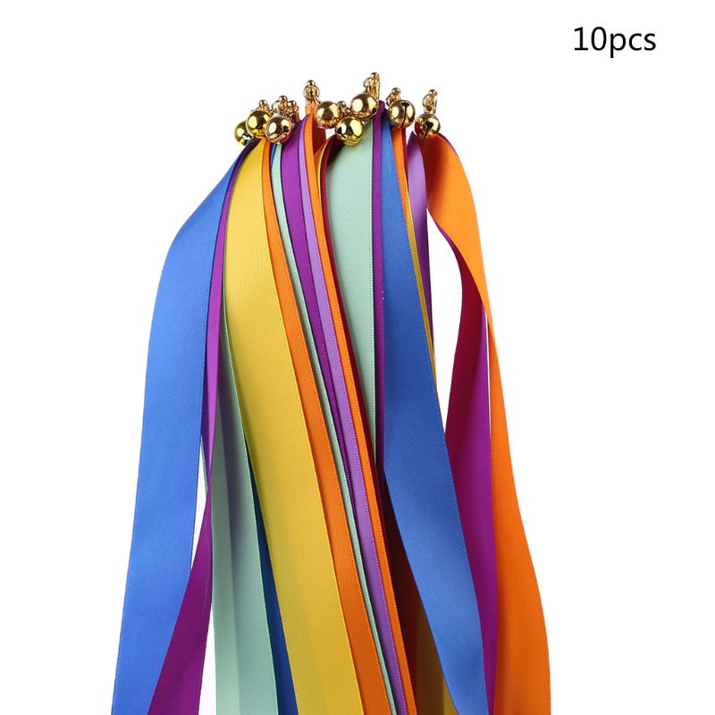 10pcs Twirling Ribbon Wands Colorful Streamers Wedding Party Favor Sticks Bell U2JB: 1