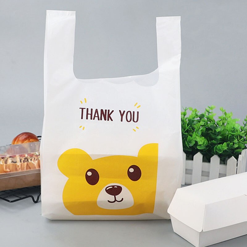 50 sztuk śliczne niedźwiedź plastikowa torba z uchwytami magazyn materiałów piśmienniczych torby dziękuję plastikowe prezent torba koperta poczta torby przewozowe