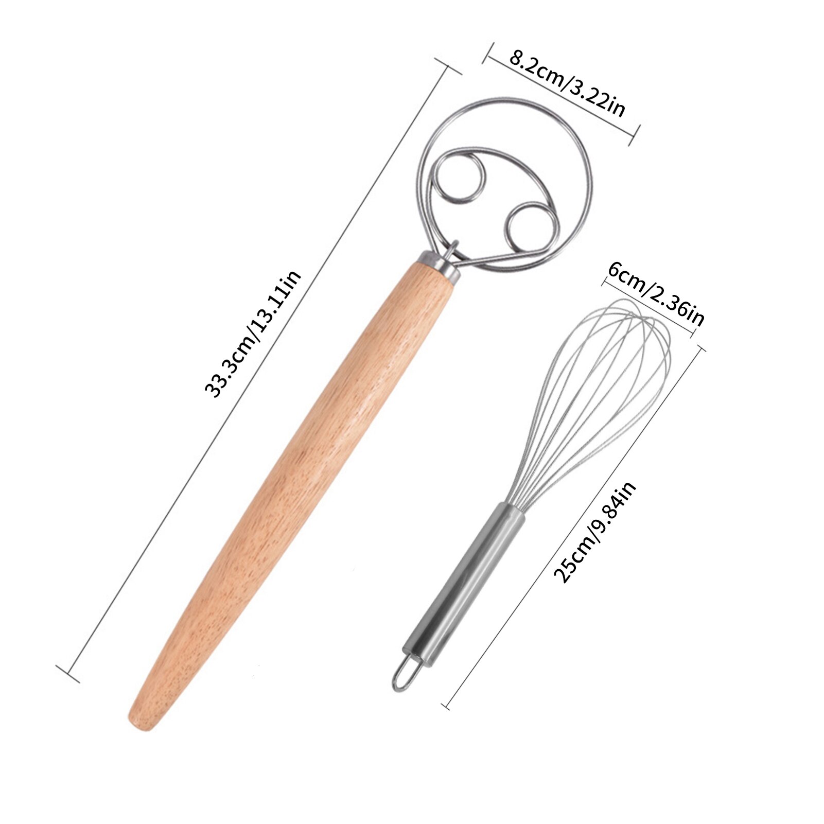 DIY Bread Making Tools Set Danish Dough Whisk+ Egg Beater Flour Coil Agitator Whisk Stick Oak Wood Handle Blender: E