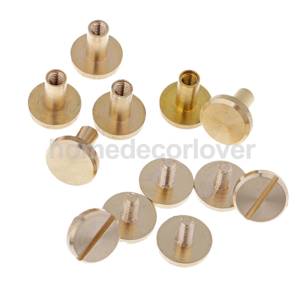6 Sets Massief Messing Platte Ronde Kop Stud Screwback Leren Craft Chicago Schroeven: 8mm 