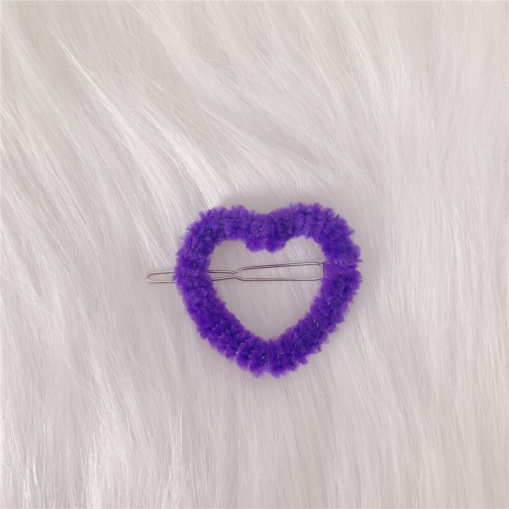 Kolorowe pluszowe niewypełnione serce Out spinki do włosów dla kobiet dziewczyna śliczne Harajuku Vintage akcesoria do włosów prezenty oświadczenie Trendy biżuteria: purple
