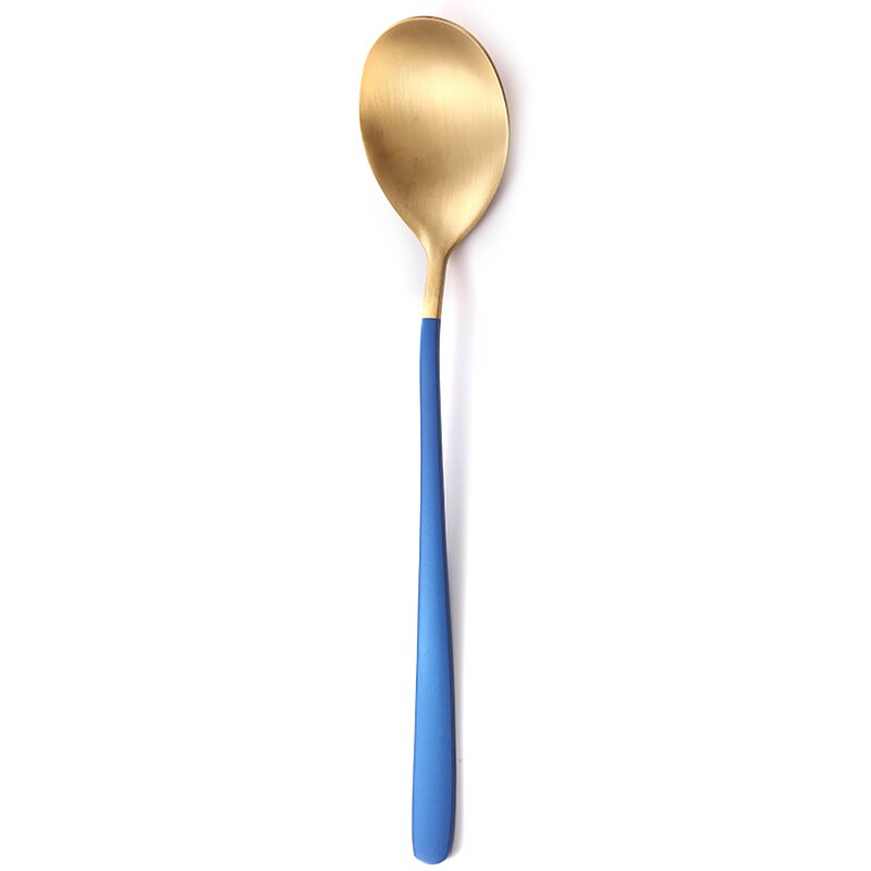 Stainless Steel rainbow Long Handled coffee spoons mixing spoons set cold drink fruit Ice Cream Dessert Tea Spoon Drinking Tools: Blue gold