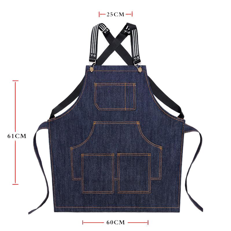 Cook Apron Barista Bartender Chef Hairdressing Apron Catering Uniform Work Wear Anti-Dirty Overalls(Black)