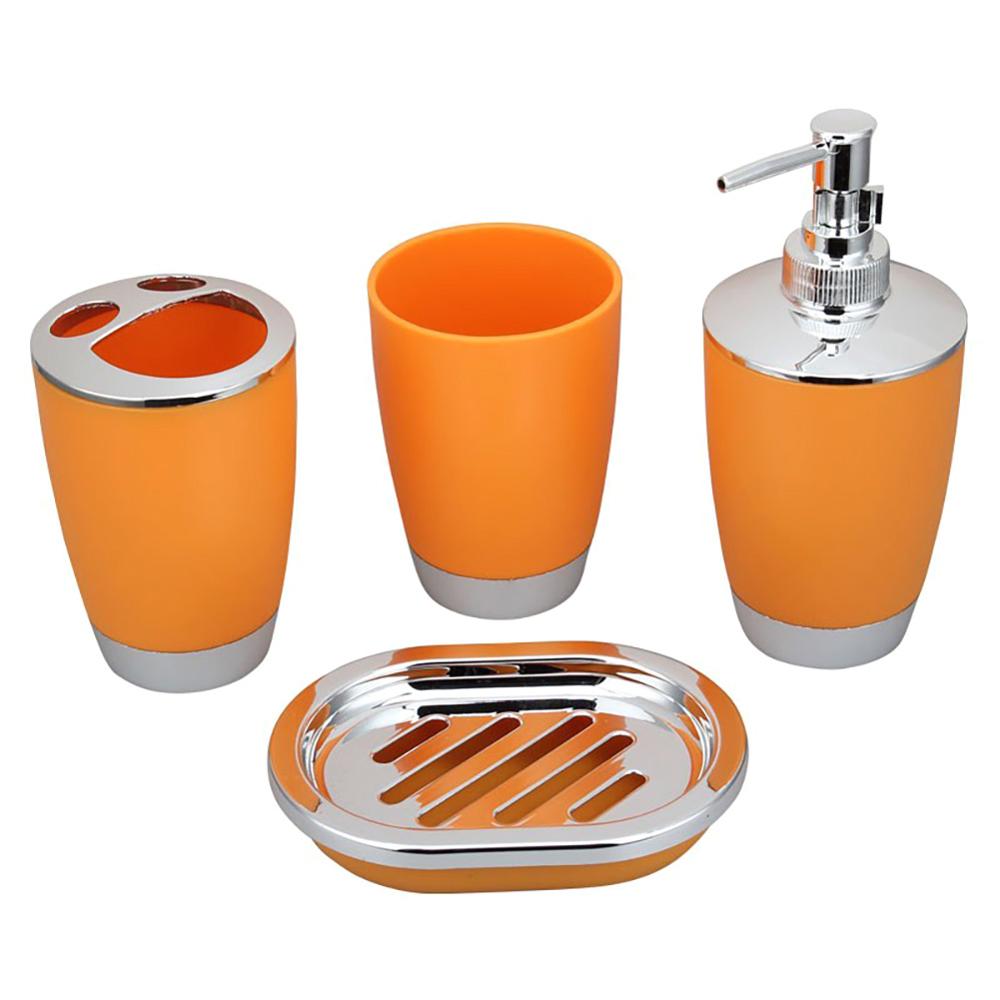4Pcs/Set Bathroom Suit Set Bathing Accessories Goods Includes Soap Box Cup Toothbrush Holder Soap Dispenser Soap Dish Set: Orange