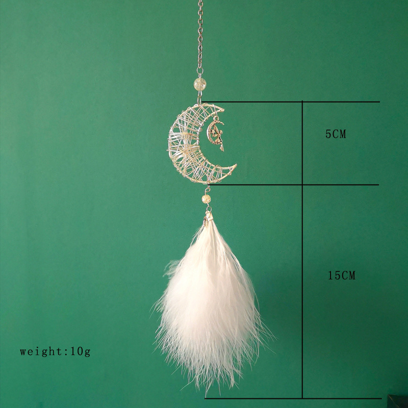 Adornos colgantes para coche, campanas de viento de estrellas y luna, colgante para espejo retrovisor de coche con plumas, decoración de estilo, accesorios de Interior de coche