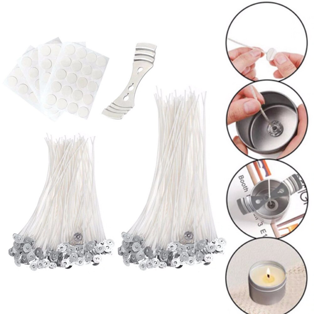 201pcs Durable Craft Tools Safe Birthday Party Cotton Blend With Stickers Holder Handemade Candle Making Kit Pre Waxed Wicks