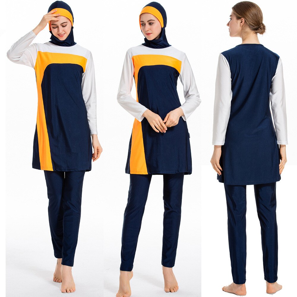 Abbigliamento spiaggia per Musulmani Maglia A Manica Lunga Della Copertura Completa di Modo Burkini Hijab Islamico Costume Da Bagno Vestiti di Nuoto Insieme Del Vestito Femminile Più Il Formato