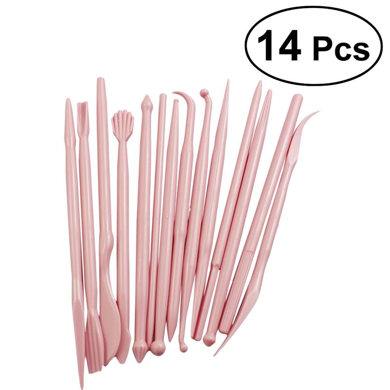 14 Pcs Cake Carved Kit Fondant Cake Sugar Flower Sculpture Group Shaping Baking DIY Tools Mold(Pink)