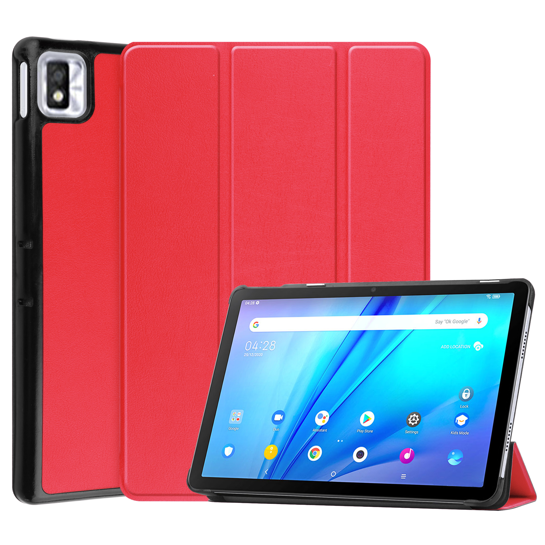 For TCL TAB 10s Tablet Case Tri-Fold PU Leather Stand Magnetic Cover For Coque TCL TAB 10s 9080G 9081X Smart Cover: KST Red