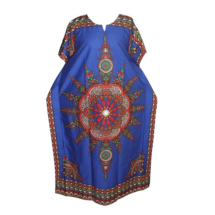 Dashikiage Women's 100% Cotton African Print Dashiki Stunning African Ladies Dress: blue