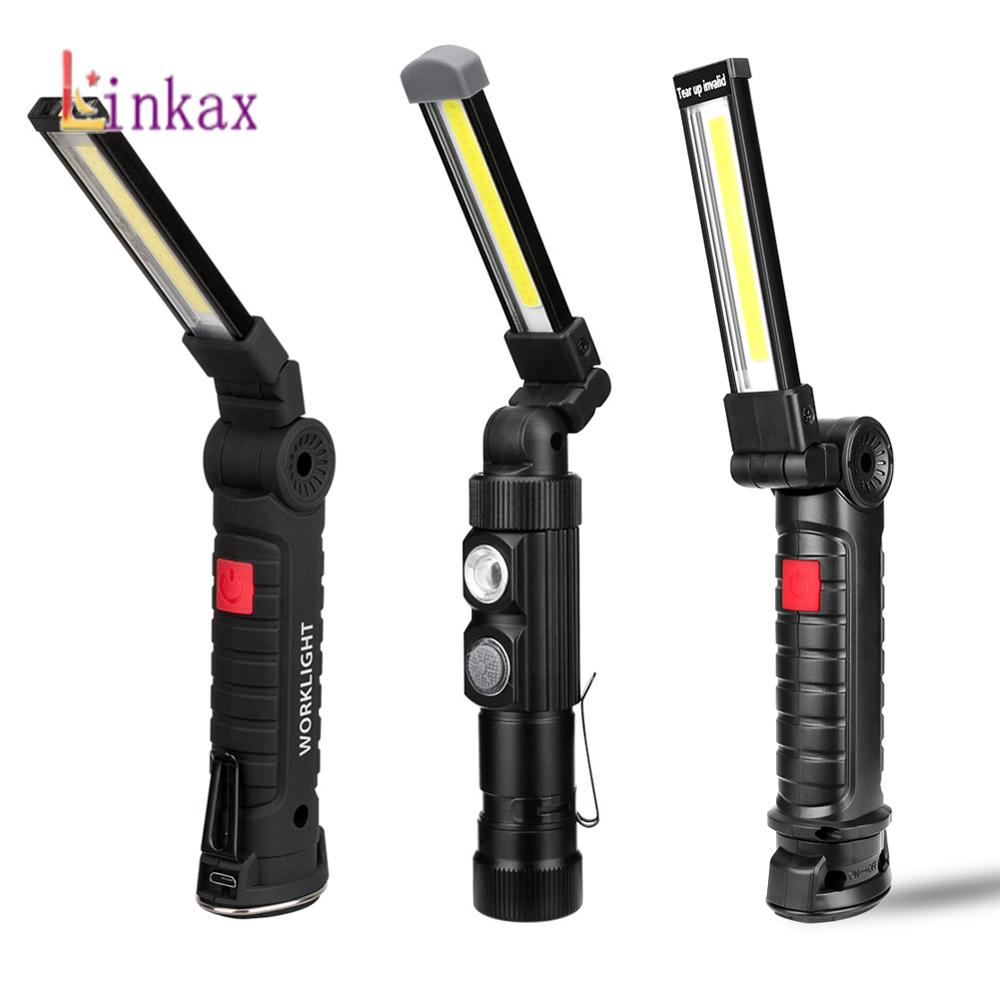 Usb Oplaadbare Draagbare Led Zaklamp Magnetische Zaklamp 5 Modi Verlichting Cob Inspectie Lamp Voor Outdoor Camping Werken Auto