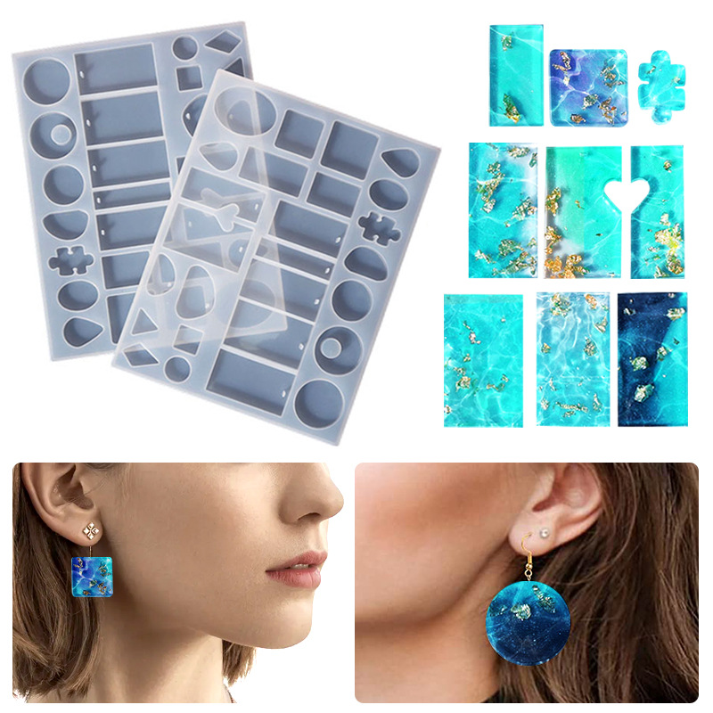 Silicone Earrings Mold Earring Resin Mold Jewelry Making Casting Tools Earring Hooks for Craft DIY Charms Pendant Earring Making