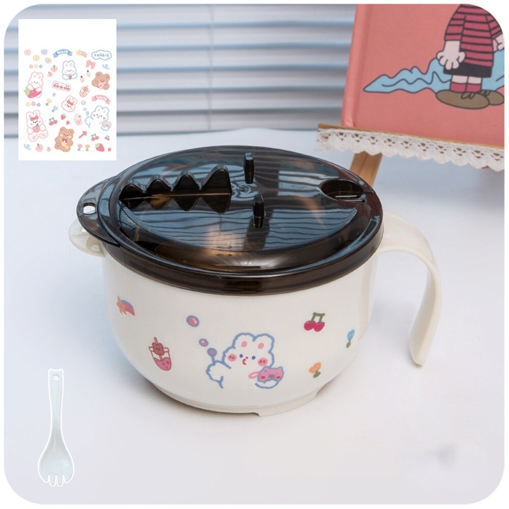 Boîte à déjeuner japonaise Kawaii, bol à nouilles instantanées avec couvercle poignée, boîte à Bento en acier inoxydable 304 1 pièce: A