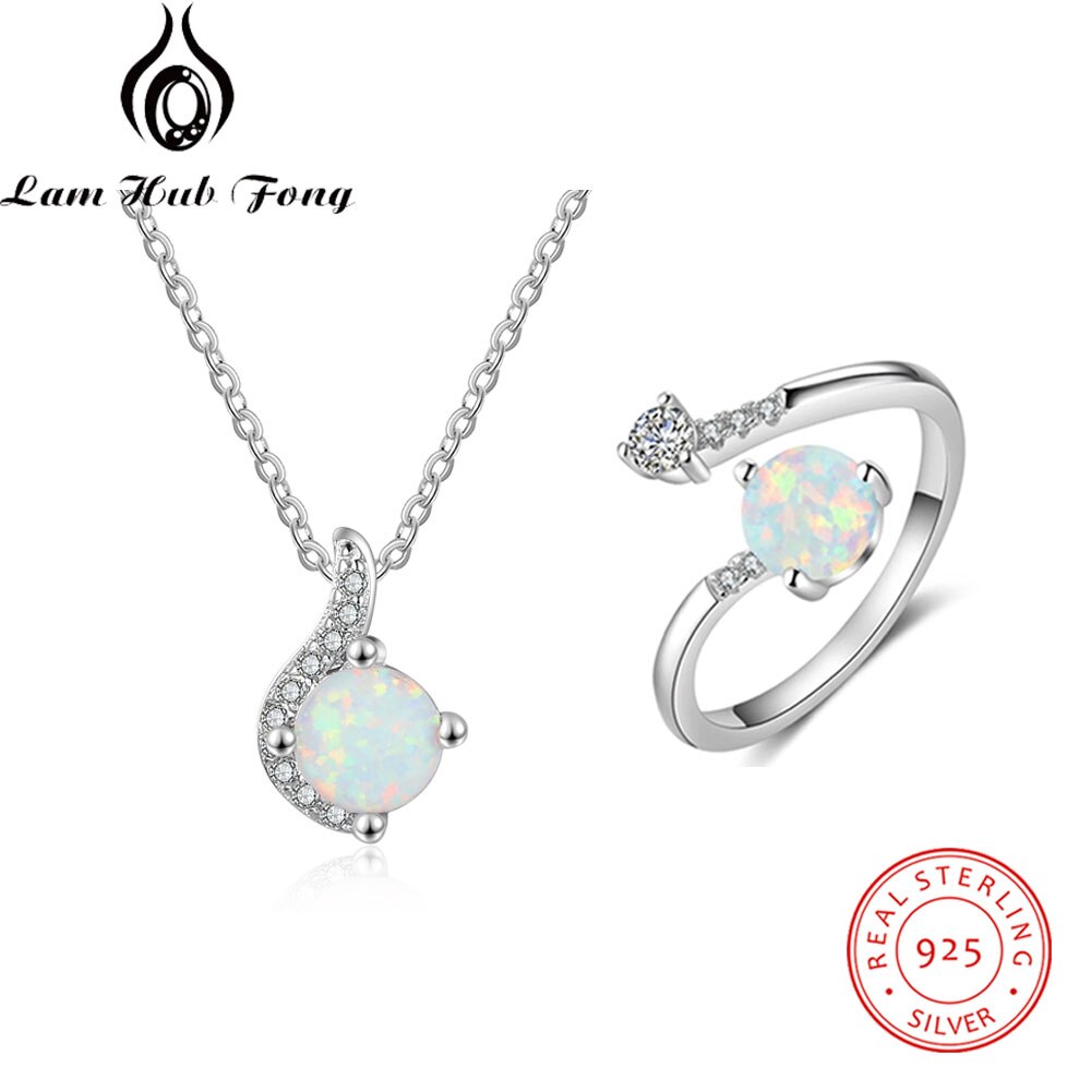 Sieraden Sets Voor Vrouwen Dainty 925 Sterling Silver White Opal Ring Oorbellen Ketting Bruiloft Sieraden Sets (Lam Hub fong): N-R