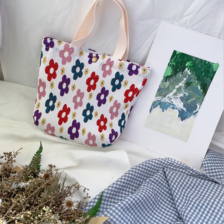 Hand-Held Mini Katoenen Boodschappentassen Vrouwen Handtassen Meisje Vintage Canvas Casual Tote Casual Schoudertas Hasp Lunch Emmer tas: C