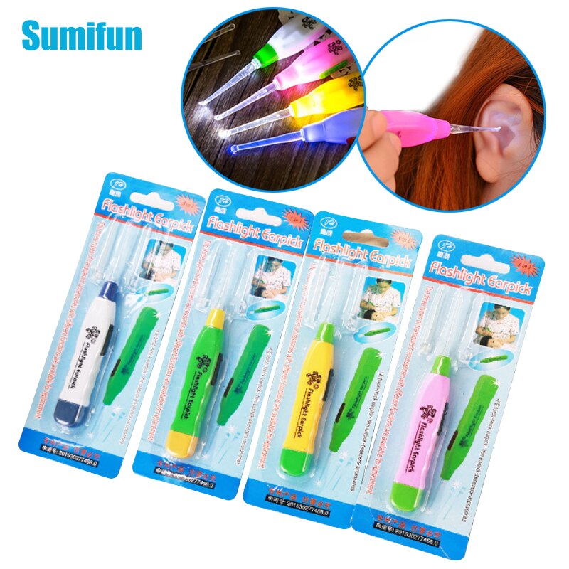 2Pcs/Set LED Lighted Ear Cleaner Ear Wax Removal Tool WITH 6 Stickers Ear Care Clean Ear-pick Cleaner Safe Pain-free Tools D3191
