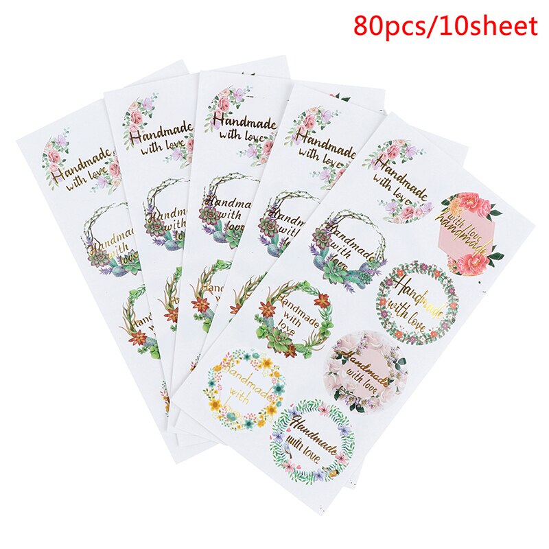 Pegatinas de boda hechas a mano, etiquetas redondas Kraft, 1,5 pulgadas, 80 Uds./10 hojas