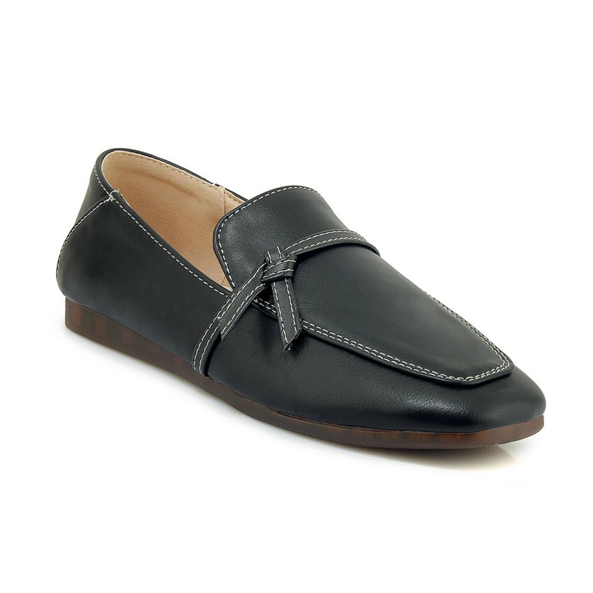 Qutaa kvinnor pumps lågklackat pu läderplattform fyrkantig tå retro casual slip on casual skor dam pumps stor storlek 34-43: Svart / 11