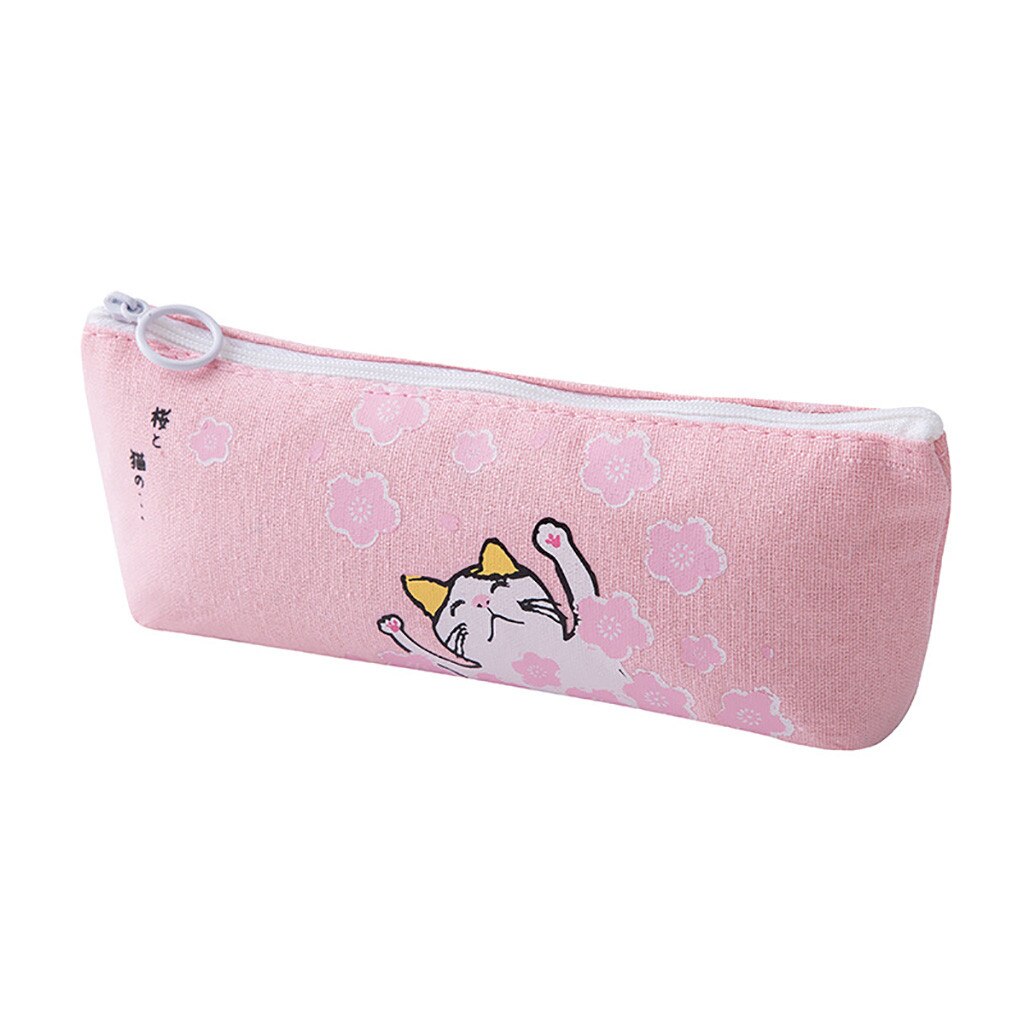 Kawaii Pink Cat Capacity Canvas Pencil Case Pen Box Girls School Stationery Bag For Girl Stationery Canvas Material Escolar: C