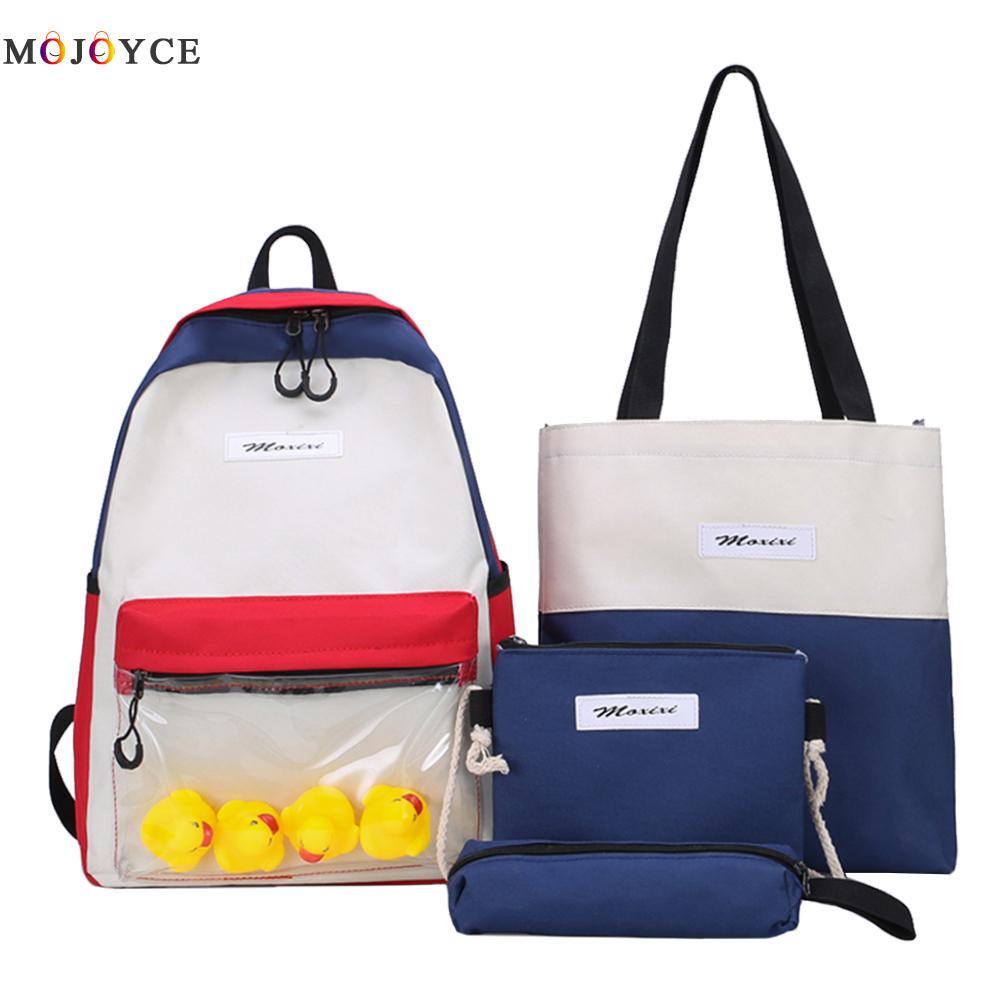 4 Stks/set Canvas Tas Voor Student Hit Kleur Vrouwen Rugzakken Tiener School Rugzak Mochila Grote Capaciteit Leuke Bookbags Rugzak: Blauw