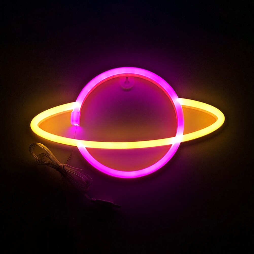 Slaapkamer Mooie Planeet Neon Vorm Led Licht Home Decor Muur Usb Pc Batterijen Teken Bar Game Charmant Party Hotel plastic Kids: White Pink