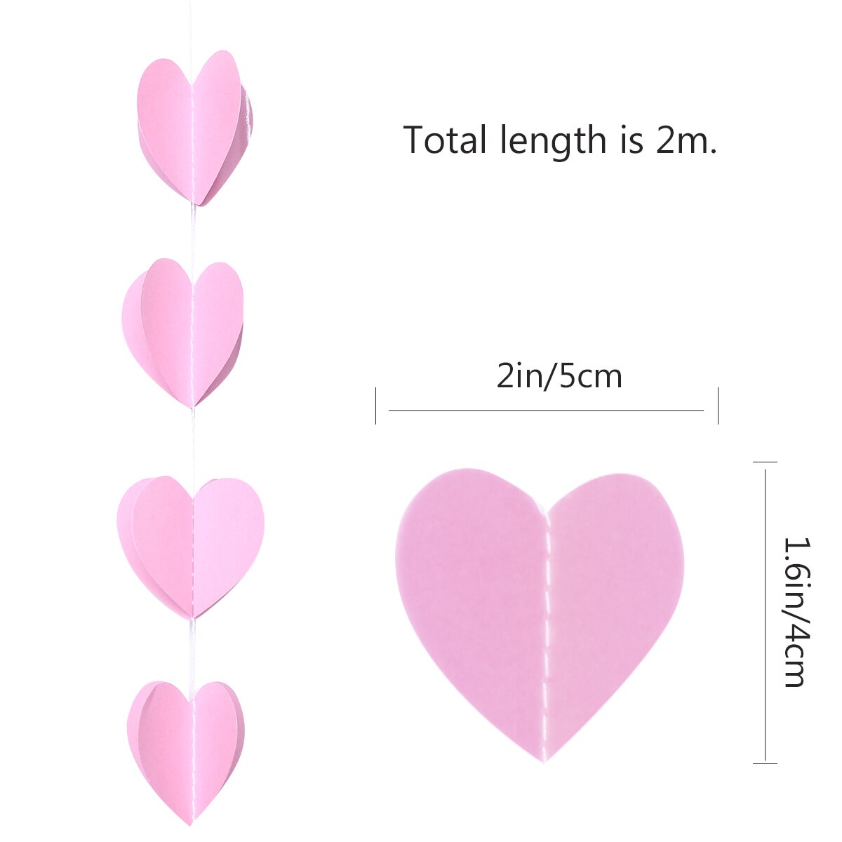 2M Heart Shape Paper Garland Wedding Birthday Party Decoration Event Supplies (Pink)