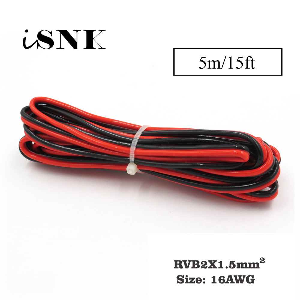 5m x 16AWG 1.5mm2 PVC Insulated 2 Pin Copper wire IEC RVB PVC electrical cables LED lamp strip extend Solar DIY Connect