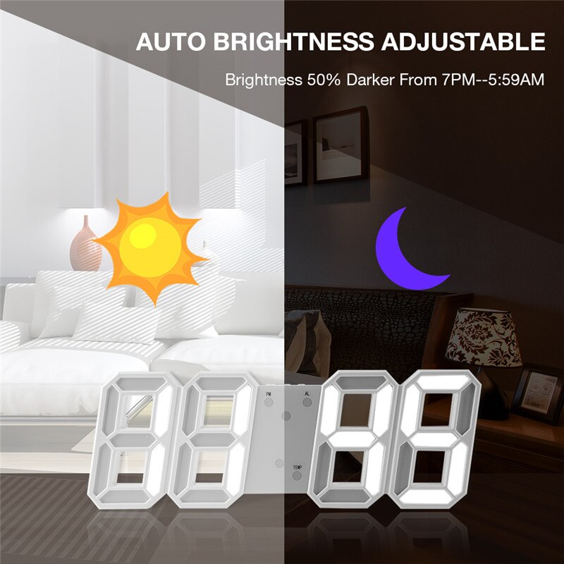 Led Digitale 3D Wandklok Usb Elektronische Wekkers Datum Temperatuur Automatische Backlight Tafel Desktop Klok Woondecoratie