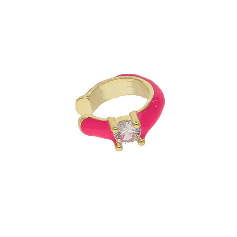 Brinco de clipe sem piercing moda feminina joias femininas 7 esmalte colorido único cz punhos de orelha: pink