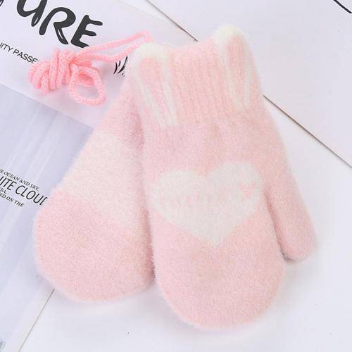 Enfants hiver mignon amour coeur motif miel lettres tricoté gants mitaines: Lime Pink