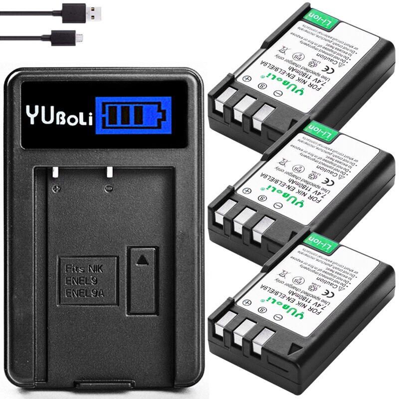 Batterie pour appareil photo Nikon, EN-EL9A EN-EL9, EL9, el9a, ENEL9, D40, D40X, D60, D3000, D5000, L15: charger and 3battery