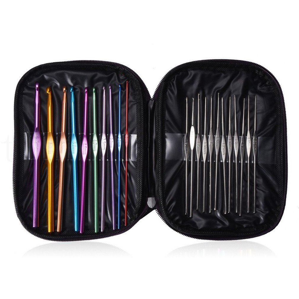 22Pcs Kleurrijke Knit Set Aluminium Haaknaalden Breinaalden Set 0.6Mm-6.5Mm Punch Pen Kit