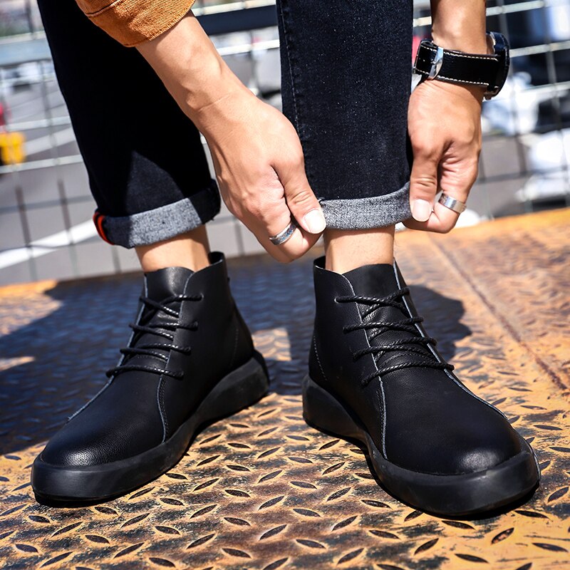 Männer Stiefel Männer Weiche Leder Stiefeletten Britischen Stil herren Stiefel Große Größe 47 Winter Warme Stiefel