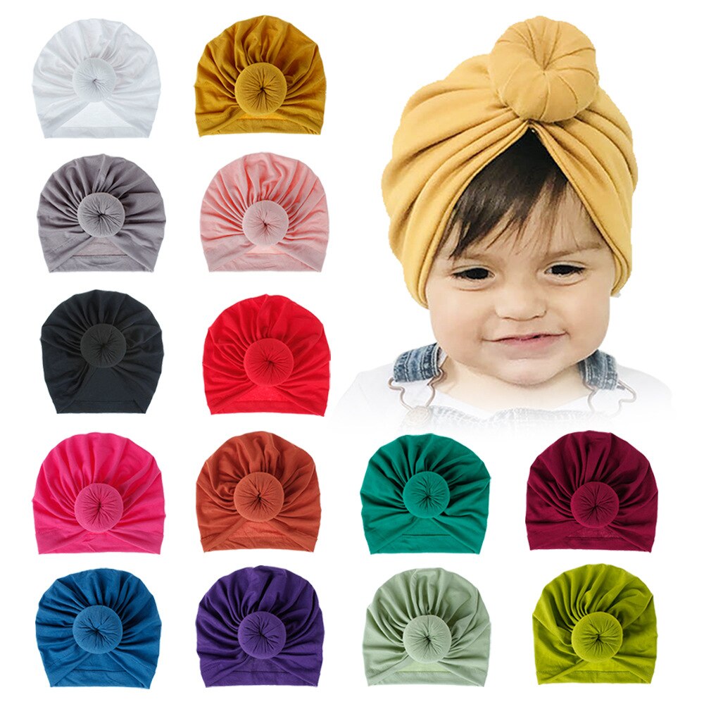 18 kleuren babyhoedjes voor meisjes, strikjes, tulbandhoedjes, babyfotografie-accessoires, katoenen kindermutsjes, babymutsjes en kinderhoedjes.