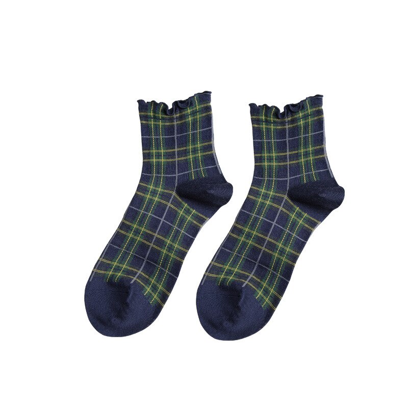 Zomer Korte Sokken Vrouwen vezelig zelfkant Meisjes Student College Stijl Retro Ladylike Stijl JP Katoen Jonge dame plaid Ruche Fun