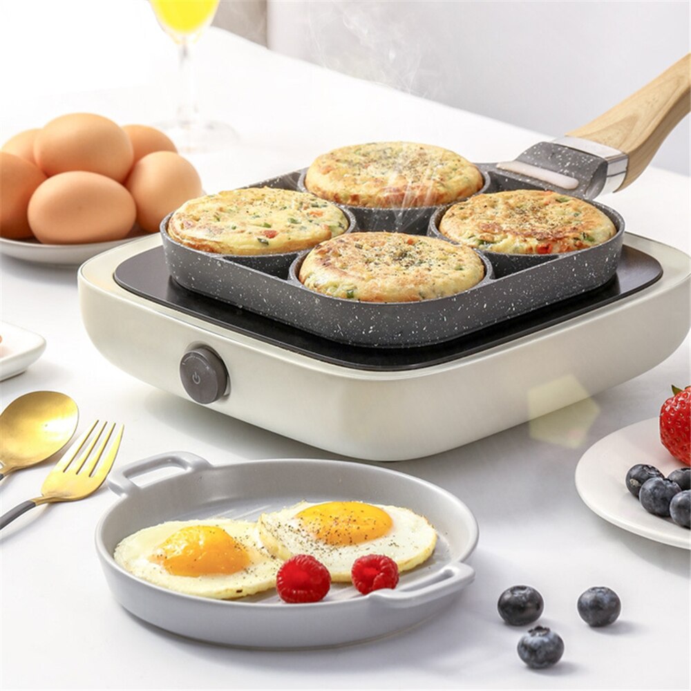 Quatro-buraco frigideira engrossado panela de omelete não-vara ovo panqueca bife pan cozinhar ovo presunto panelas pequeno-almoç