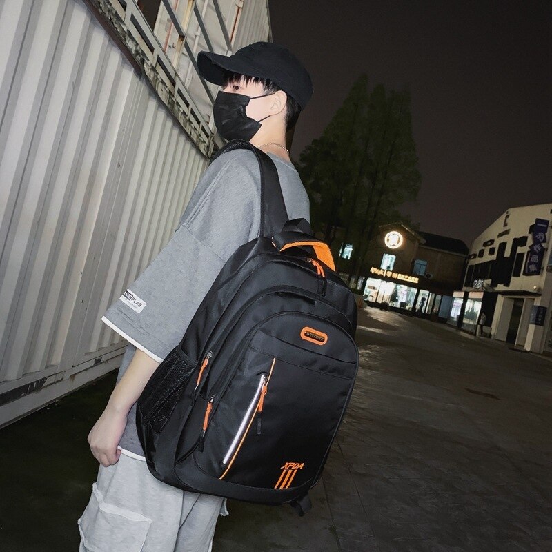 Teen Boys Backpack School Bags Large Men Back Pack Black Nylon Casual College Style Bagpack Youth Student Backbag Big Capacity: Orange