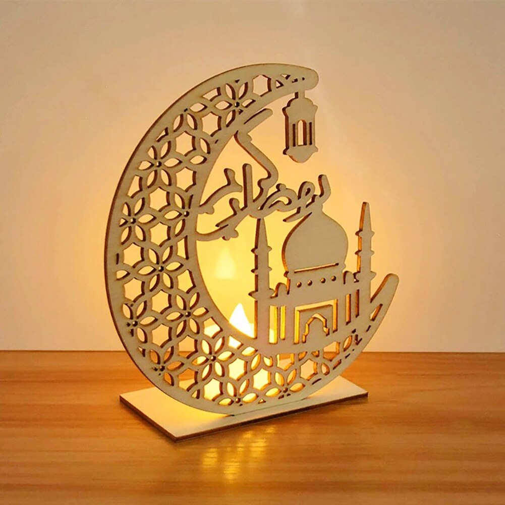 Ramadan Decoration for Home, Table Lamp Wooden Moon Star Night Lights Lantern for Party Ramadan Mubarak Eid Decoration