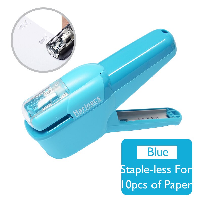 Grapadora Manual sin grapas japonesa KOKUYO Harinacs, grapadora grande y creativa sin grapas, papelería de oficina, seguro y fácil de usar, 1 unidad: 1pc Blue