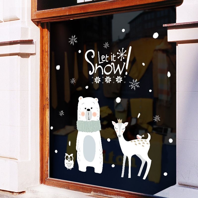 Happy Christmas Venster Achtergrond Stickers Winkel Glazen Deur Sneeuwvlok Decoraties Voor Huis
