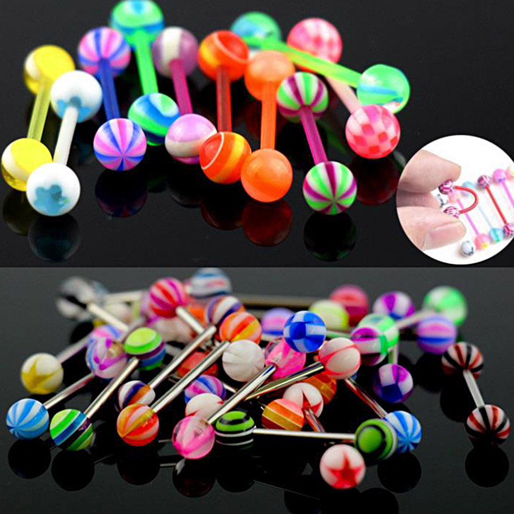 10/30/60/100Pcs Barbell Bar Tongue Piercing Cartilage Earrings Industrial Ring Colorful Body Jewelry Piercing
