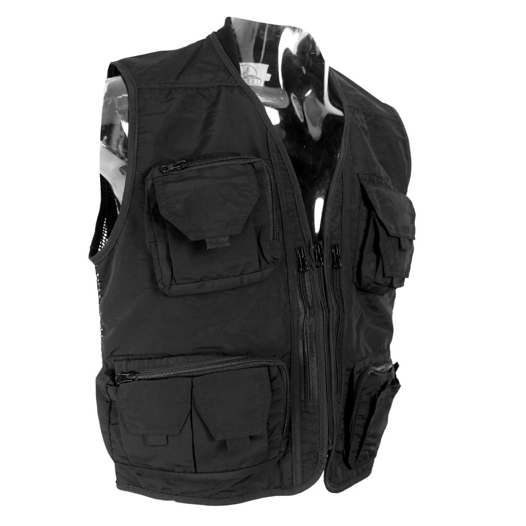 Heren multi pocket mesh visvest multi-pocket visfotograaf snel drogend ademend vest outdoor casual jas zwart