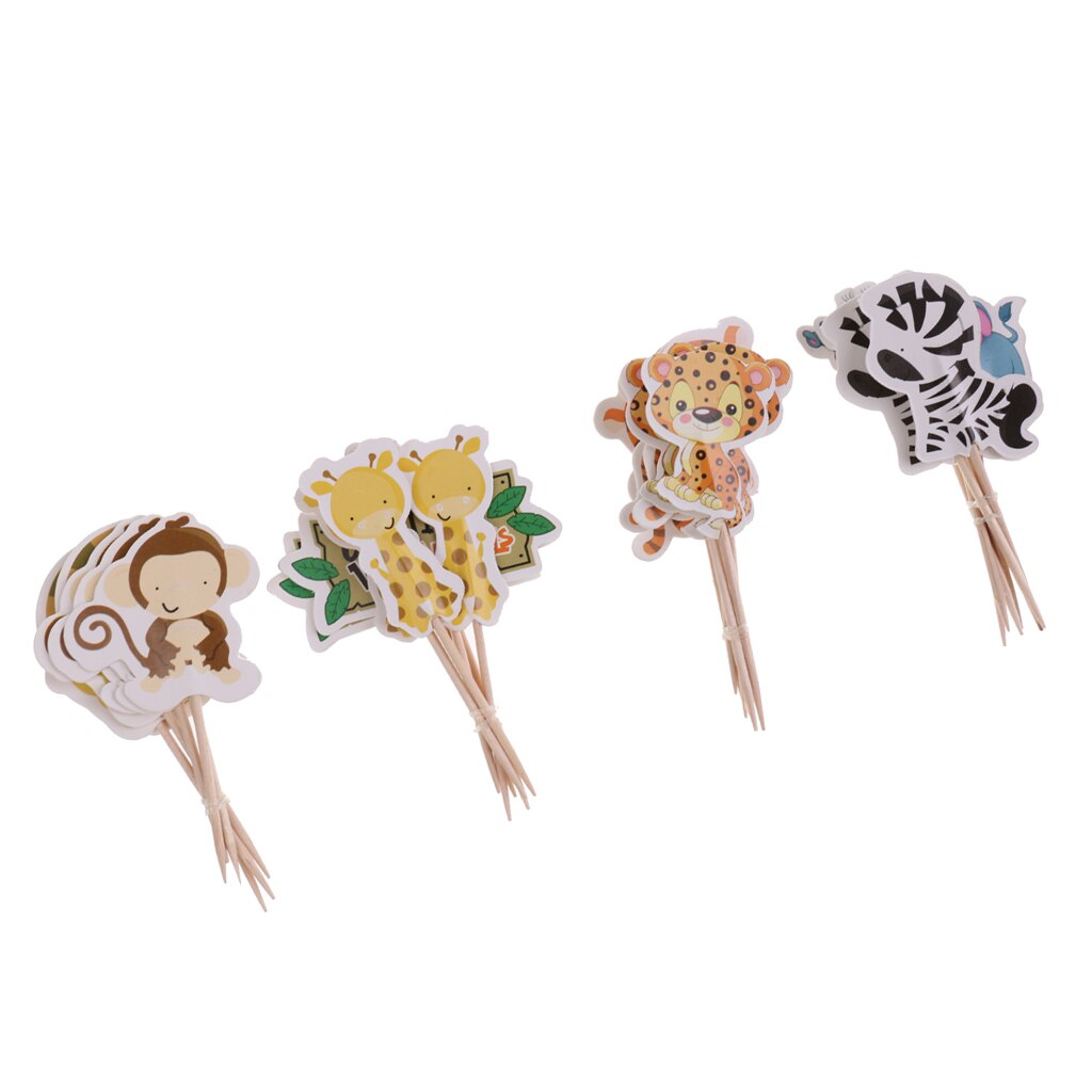 24pcs/Set Cartoon Animal Cupcake Picks Cake Topper Baby Shower Party Decoration