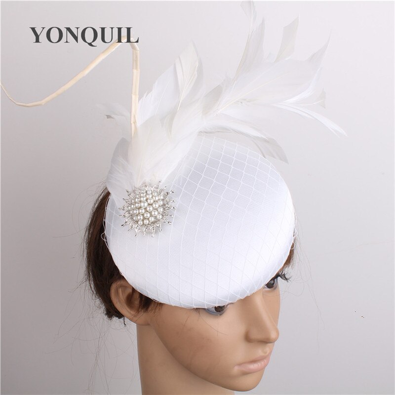 Satin Green Wedding Fascinator Hat Bridal Headpiece With Fancy Feather Hair Accessories Formal Chuch Occasion: Beige